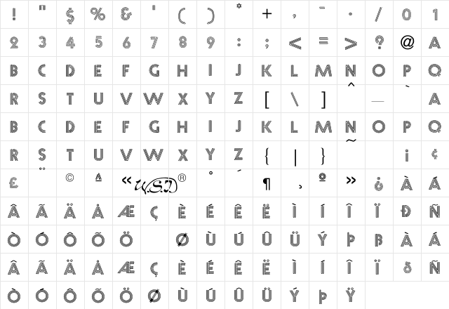 Neon Caps Regular  glyph index
