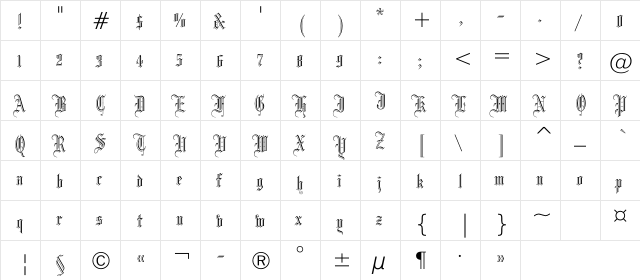 DrPo GothicC Regular  glyph index