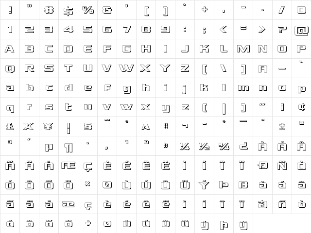 Grand National 3D Regular  glyph index