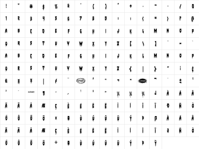 Bloodlust Academy Regular  glyph index