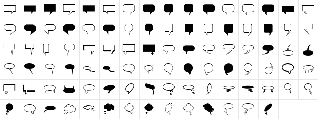 BlurbBats Regular  glyph index