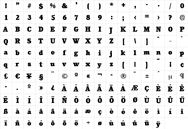 DanielBecker-Heavy Regular  glyph index