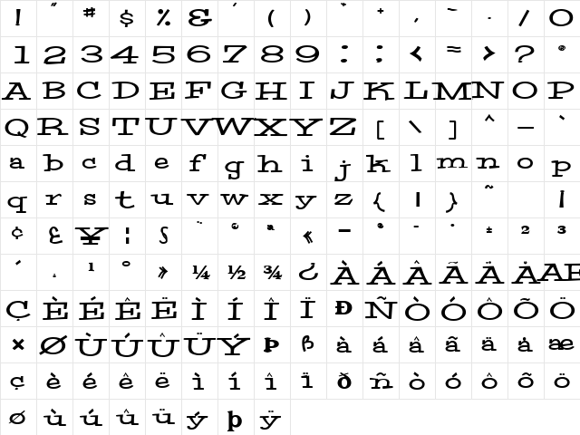 SchoolBoyOld80 Bold  glyph index