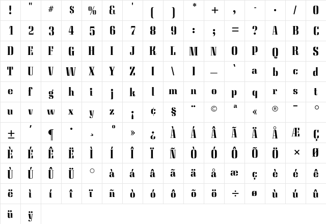 Quirinus CG Bold Regular  glyph index