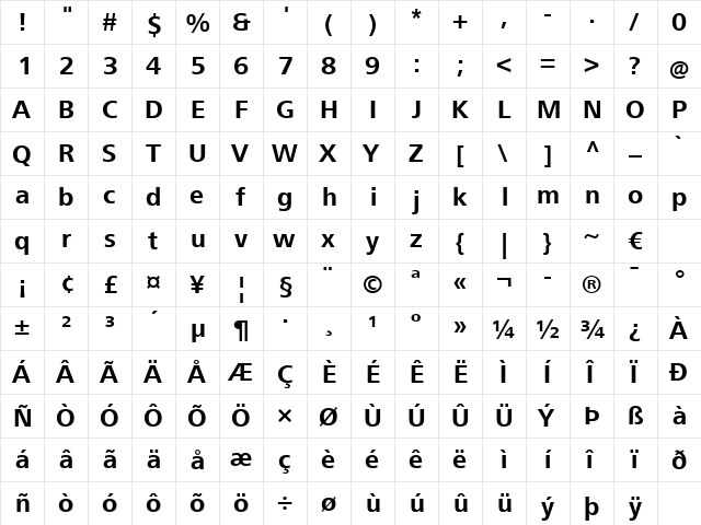 FrutigerNext LT Bold Regular  glyph index