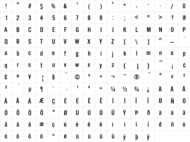 Alternate Gothic No3 D Regular  glyph index