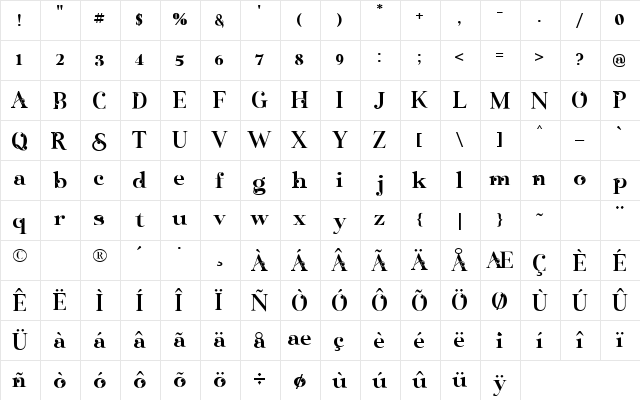 Sangi Serif Regular  glyph index