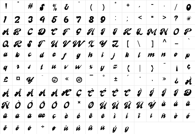 Recollect Regular  glyph index