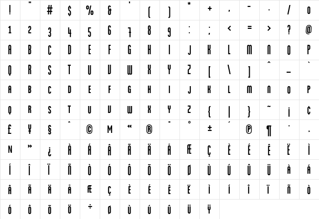 Marten GrotesqueCaps  glyph index