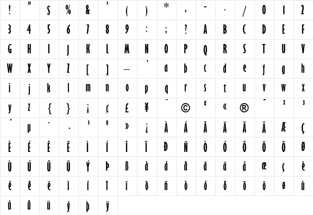 GillSans-ExtraCondensed Bold  glyph index