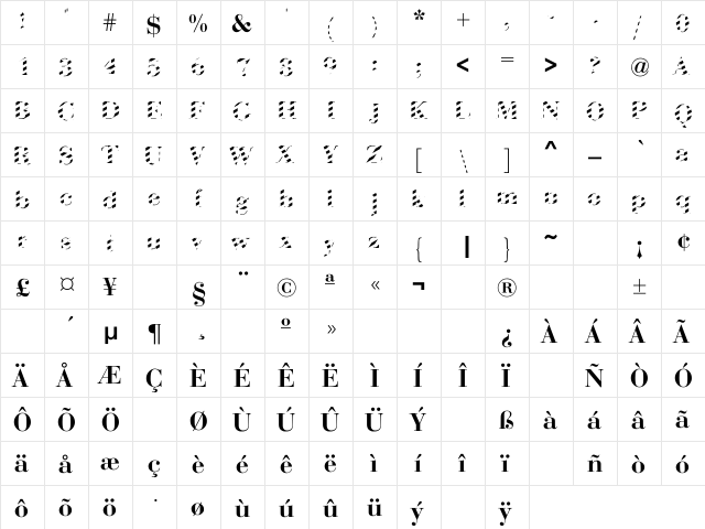 ABCTech Bodoni Striped Regular  glyph index