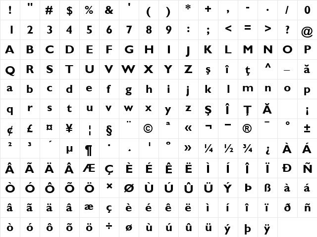 GillSansR Bold  glyph index