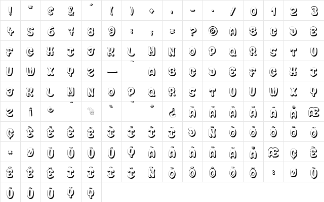 bubble & soap Regular  glyph index