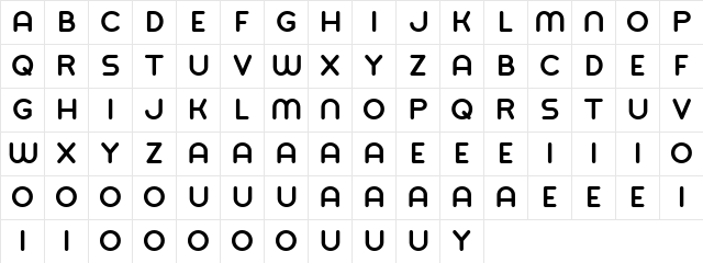 Balat Bold  glyph index