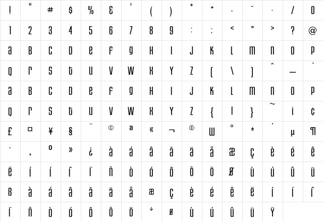 HouseGothic LightAltCaps  glyph index