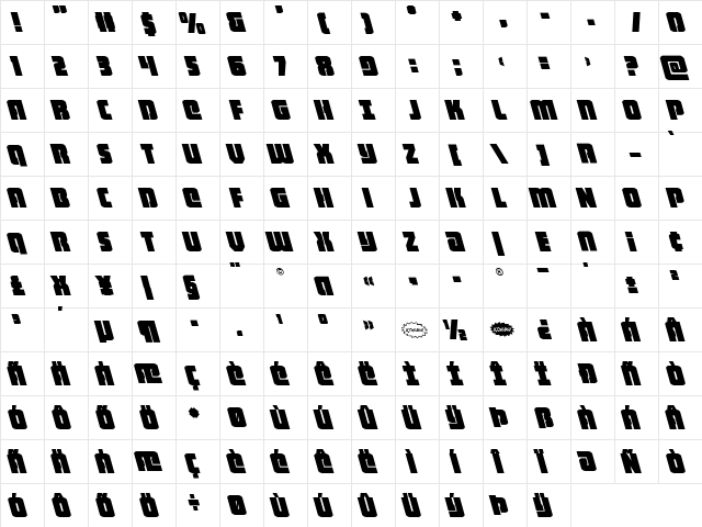 Heavy Falcon Leftalic Italic  glyph index