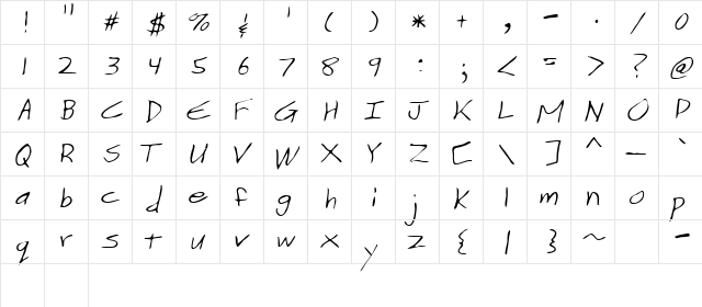 Vranish Regular  glyph index