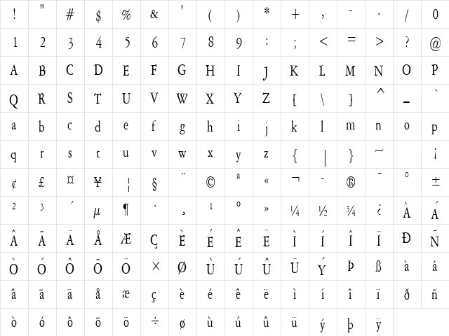 Amery Condensed Normal  glyph index