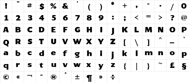 ArtemiusSans Black TT Regular  glyph index