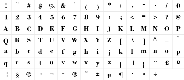 BorjomiC Bold  glyph index
