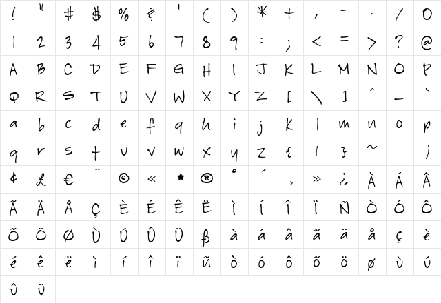 GFYJeanna Regular  glyph index