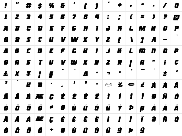 Rogue Hero Semi-Italic Semi-Italic  glyph index