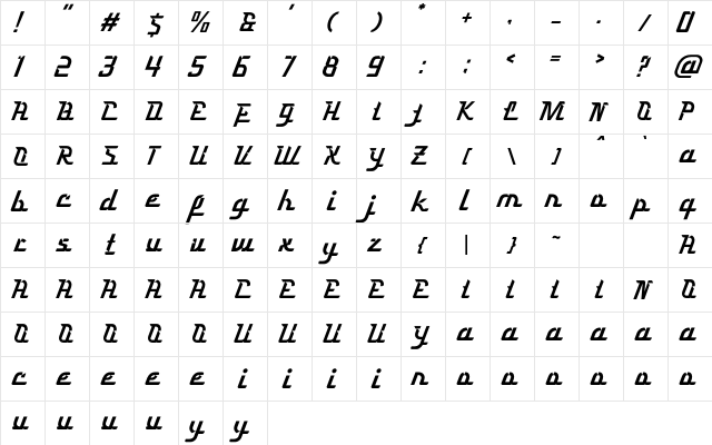 Merkurius Regular  glyph index