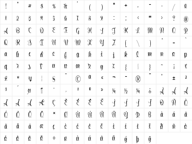 String Lines Regular  glyph index