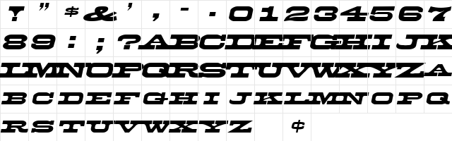 DuncanExtended Italic  glyph index