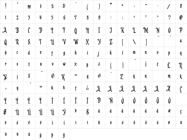 LHF Californian Light Regular  glyph index