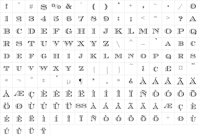 EscorialEF Outline  glyph index