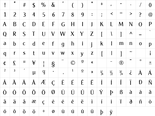 GE Early Gothic Regular  glyph index