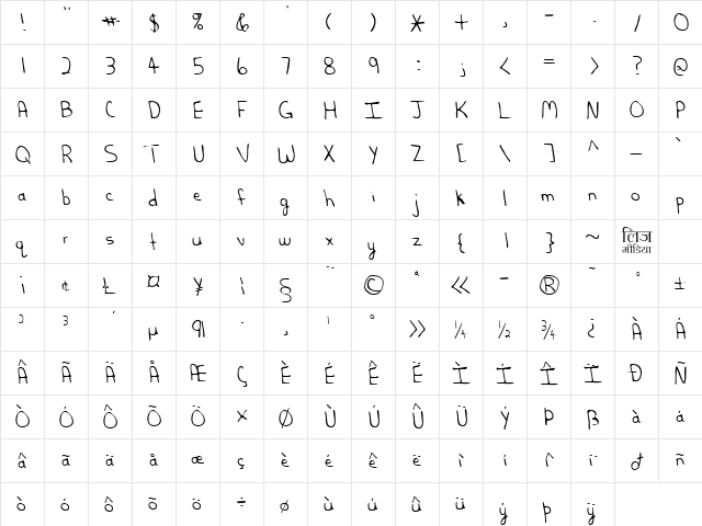 LEHN202 Regular  glyph index