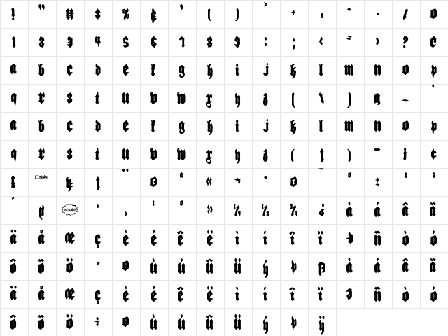Bierg䲴en Condensed Condensed  glyph index