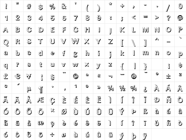 LinearSh Bold  glyph index