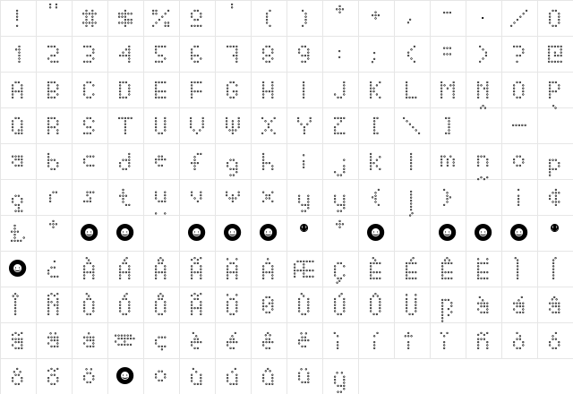 Happy Dots Regular  glyph index