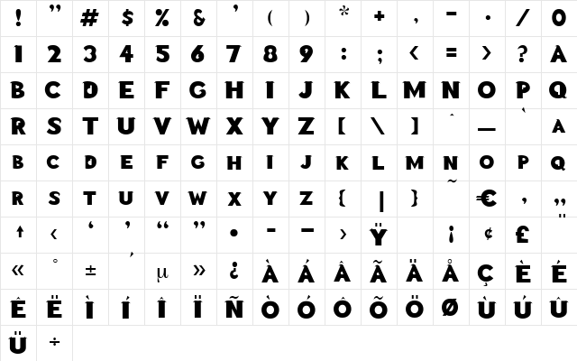 Utrecht Regular  glyph index