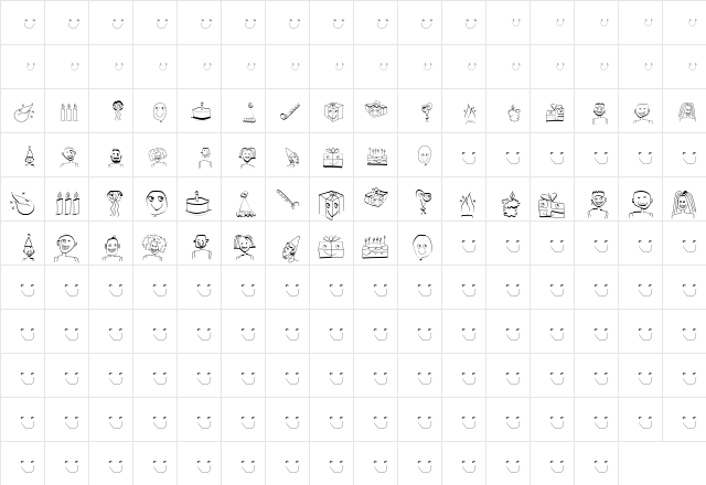 HappyBirthday Regular  glyph index