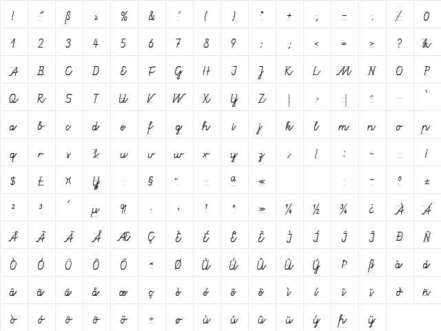 Gruenewald VA 1. Klasse Regular  glyph index