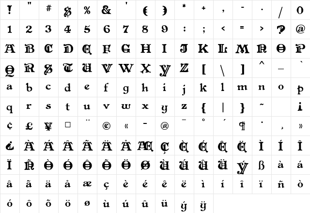 Altenglisch MF Regular  glyph index