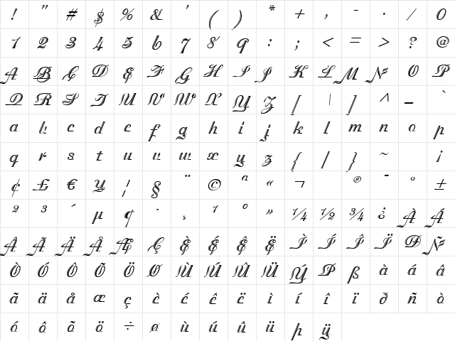 Madisonian Engraved  glyph index