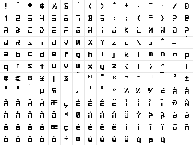 Procyon Regular  glyph index
