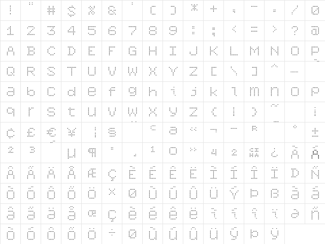 6x7oct Alternate Light  glyph index