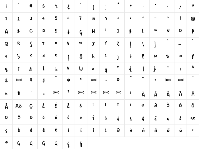 Alvin Regular  glyph index