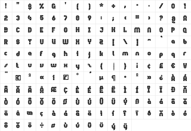 Cobra Regular  glyph index