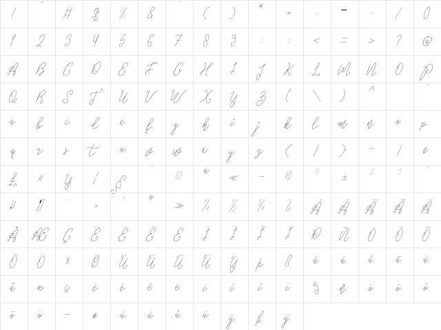 Glaudiana bba key  glyph index