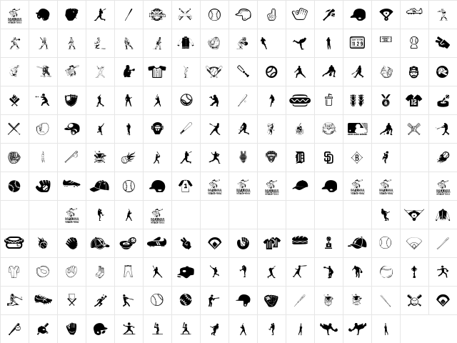 Baseball Icons Regular  glyph index
