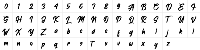 Hanglatter Regular  glyph index