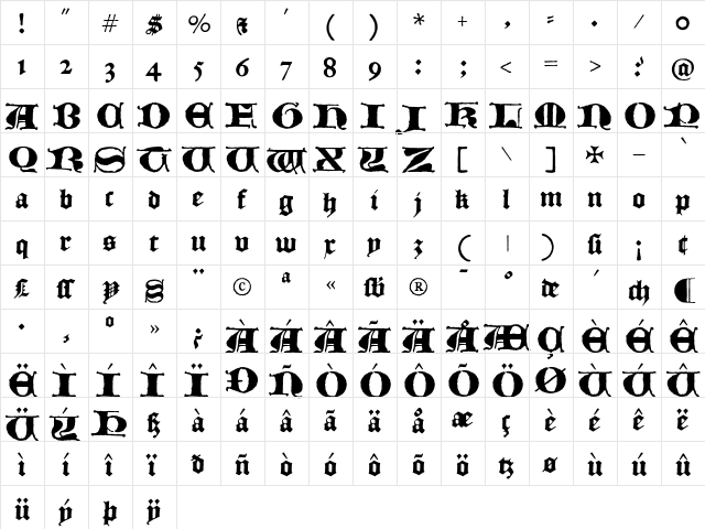 Historical Medium  glyph index
