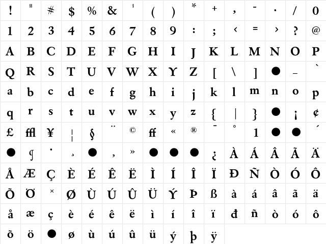 Eldorado Bold  glyph index